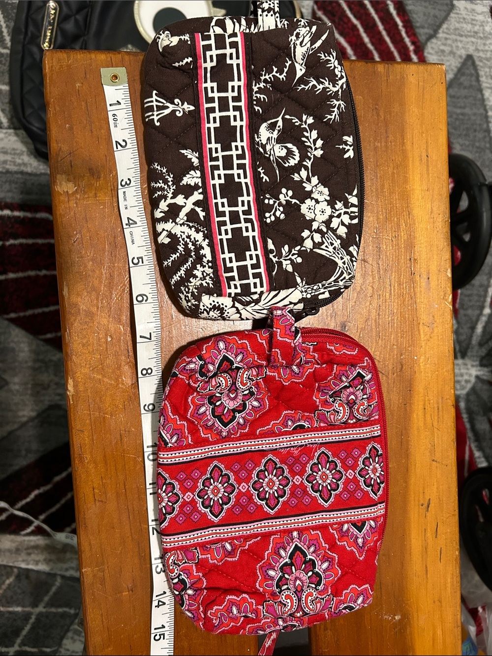 Vera Bradley Quilted Red Floral Cosmetic Pouch & Brown Floral Wristlet Set